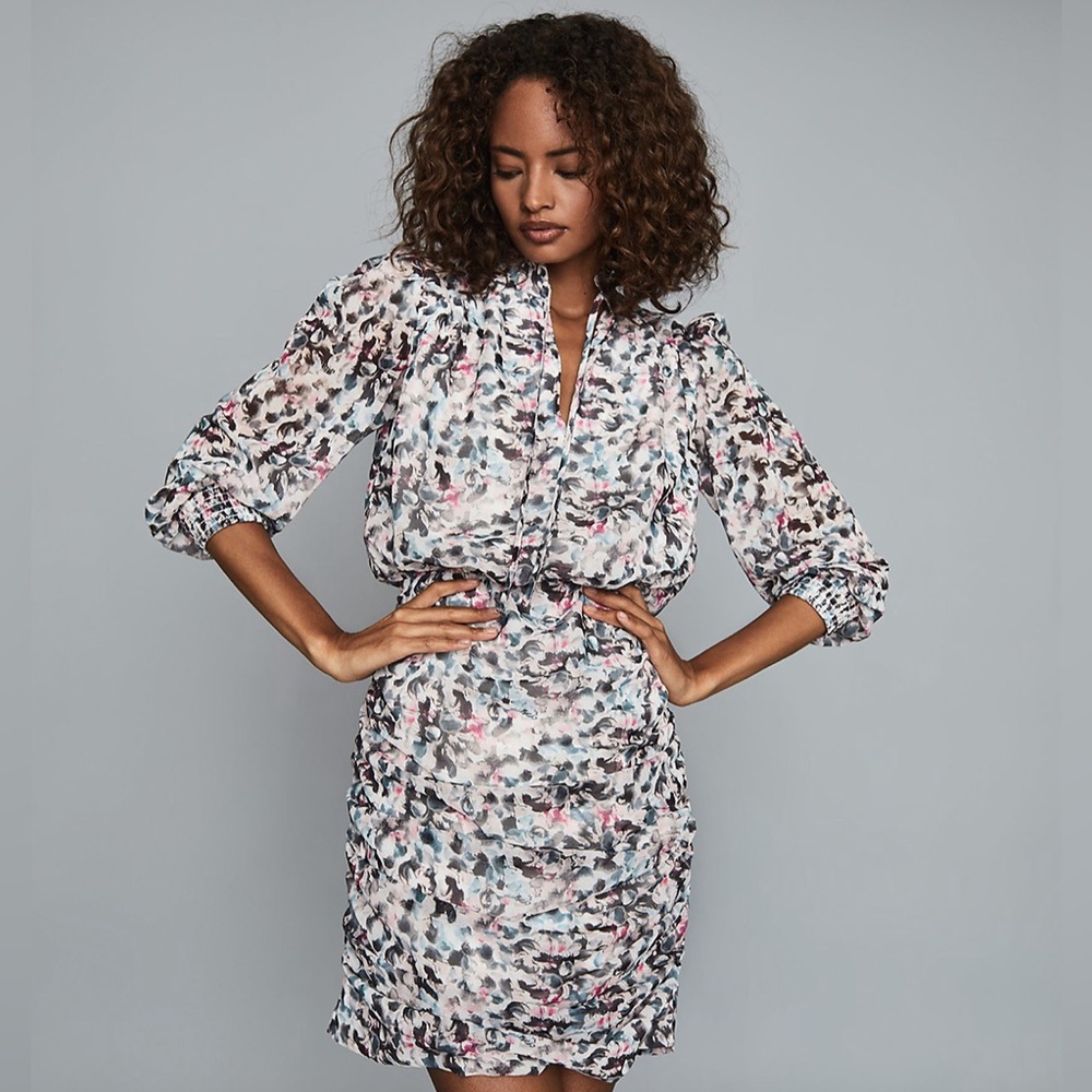 Reiss Dakota Ruched Floral Dress. Pristine. Never worn (without tags) US Size 10